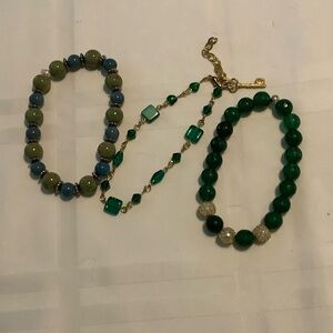 Green and Blue Beaded Women's Bracelet Trio